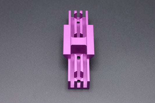 The underside of a purple Gannet Astro mounting bracket showing the heat sink cooling fins and dovetail bracket detail.